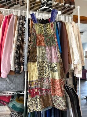 Jayli Patchwork Boho Maxi Dress with Blue Straps